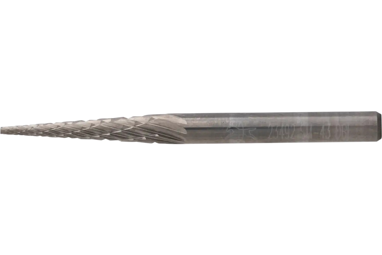 Picture of Pferd Carbide Bur SM-43 Pointed Cone Shape Double Cut 1/8" x 5/8" x 1/8" Shank